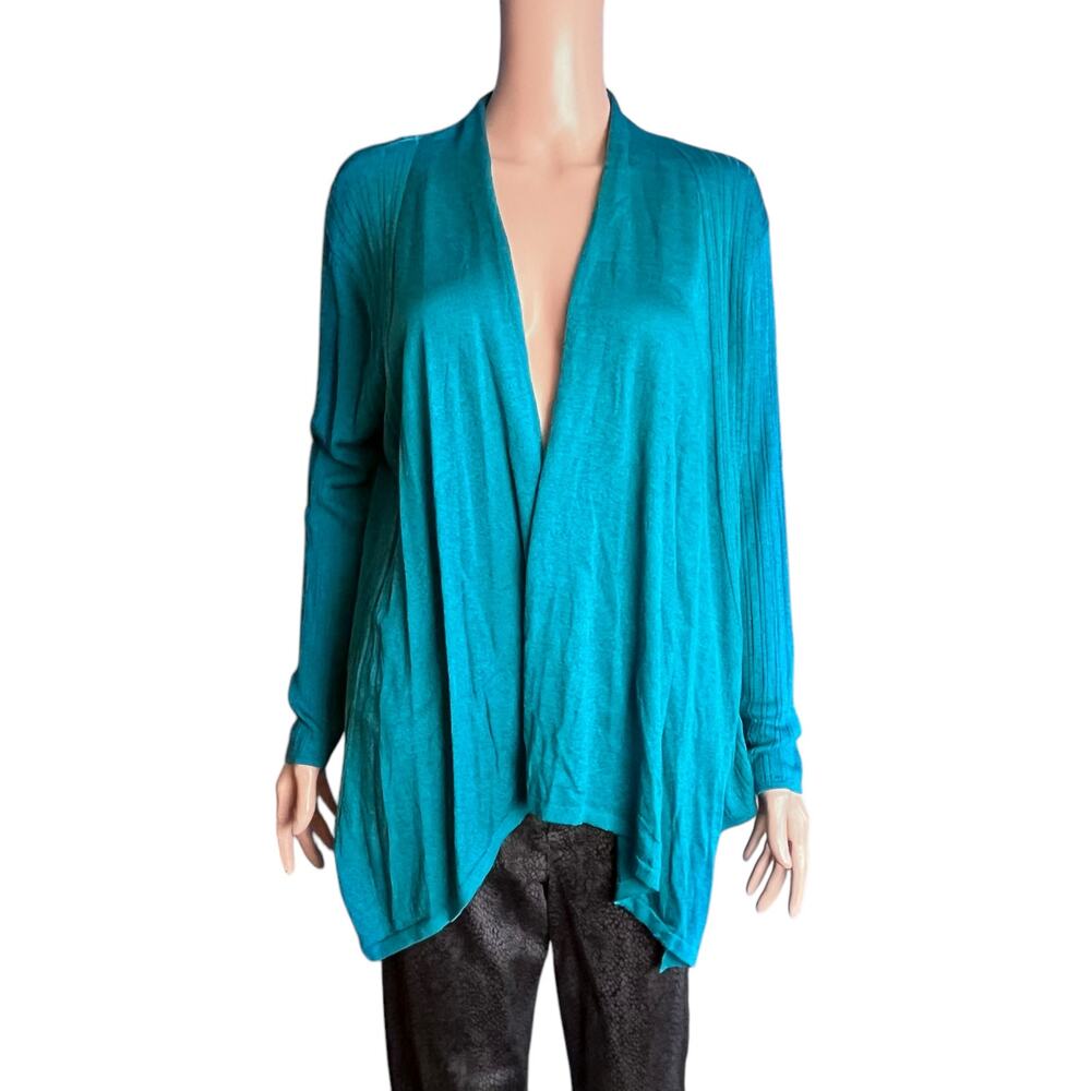Lilly Pulitzer Linen Teal Open Cardigan L Lightweight High Low Hem Summer Travel